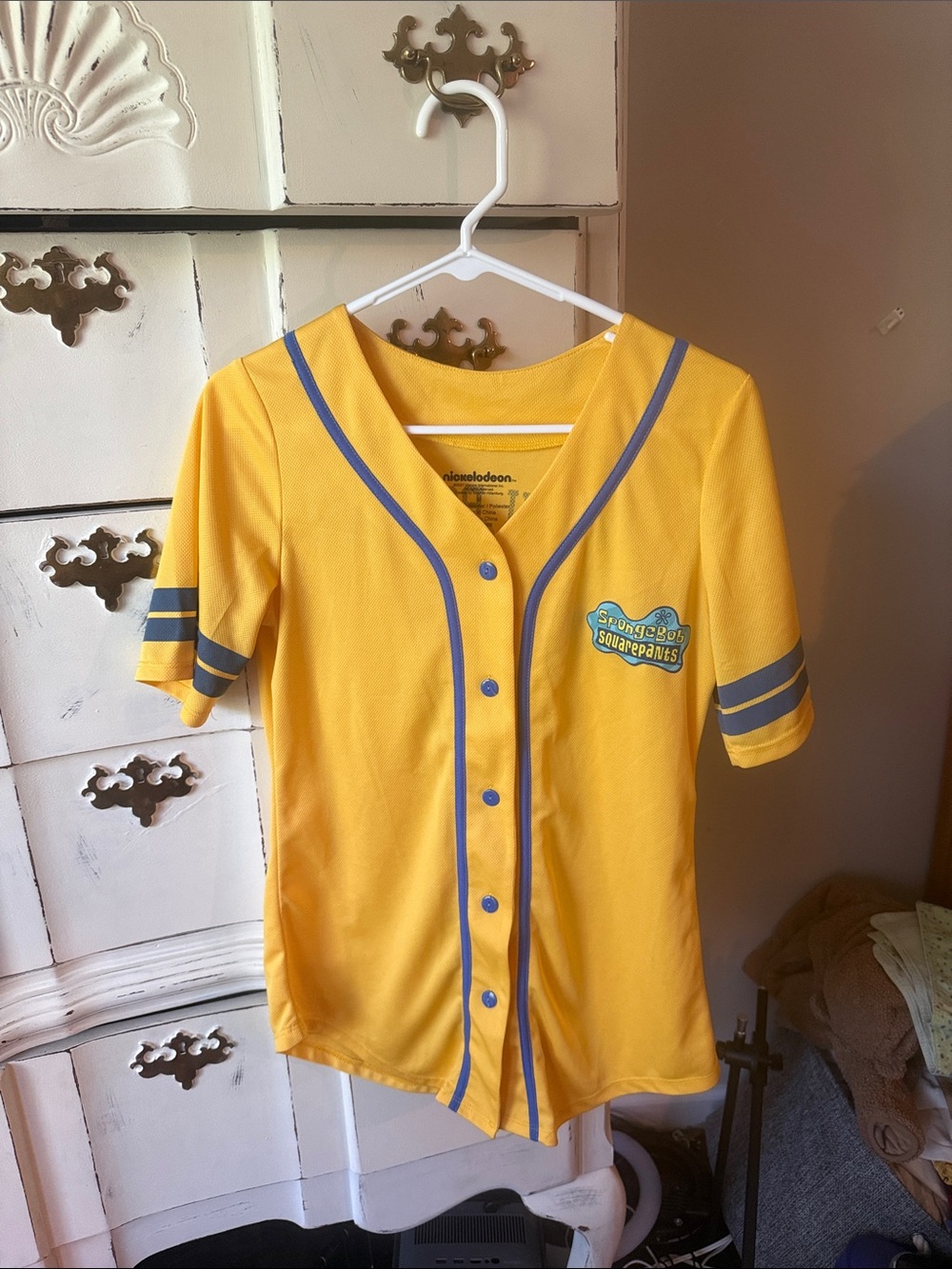 SpongeBob Squarepants Yellow Kids Baseball Jersey with Blue Trim